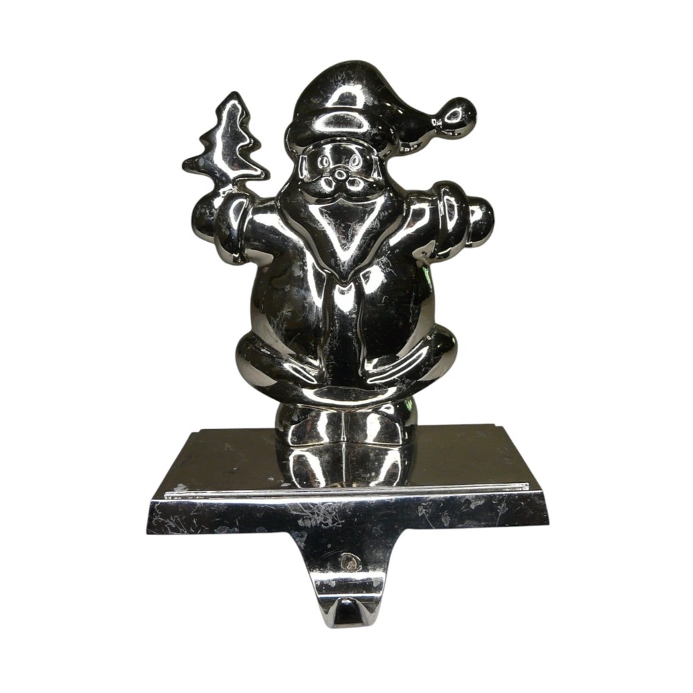 Santa Claus Stocking Holder Hanger Silver Metal Weighted Christmas Tree 5x3x6